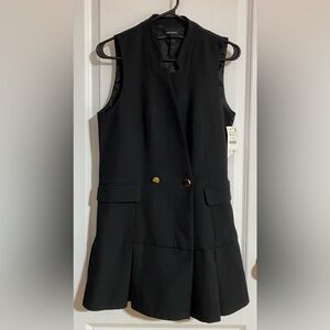 NWT Zara Mini V Neck Buttoned Pockets Sleeveless Preppy Vest Dress Size Medium